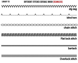 SET OF SEAMLESS SEWING STITCH BRUSH PATTERN DESIGNED FOR GARMENTS, BAGS, APPARELS AND CLOTHINGS IN EDITABLE VECTOR