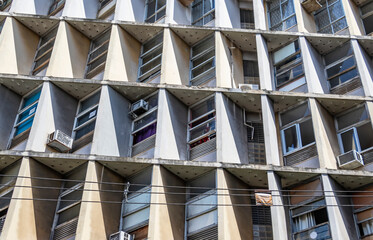 Close-up of Windows on an apartment building in downtown Salvador; Bahia, Brazil