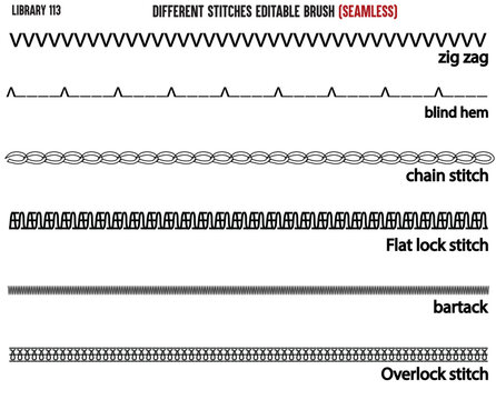 SET OF SEAMLESS SEWING STITCH BRUSH PATTERN DESIGNED FOR GARMENTS, BAGS, APPARELS AND CLOTHINGS IN EDITABLE VECTOR