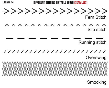 SET OF SEAMLESS SEWING STITCH BRUSH PATTERN DESIGNED FOR GARMENTS, BAGS, APPARELS AND CLOTHINGS IN EDITABLE VECTOR