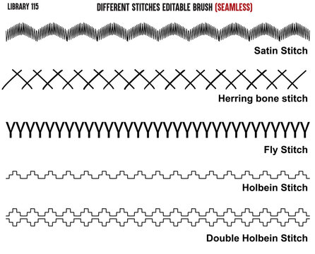 SET OF SEAMLESS SEWING STITCH BRUSH PATTERN DESIGNED FOR GARMENTS, BAGS, APPARELS AND CLOTHINGS IN EDITABLE VECTOR