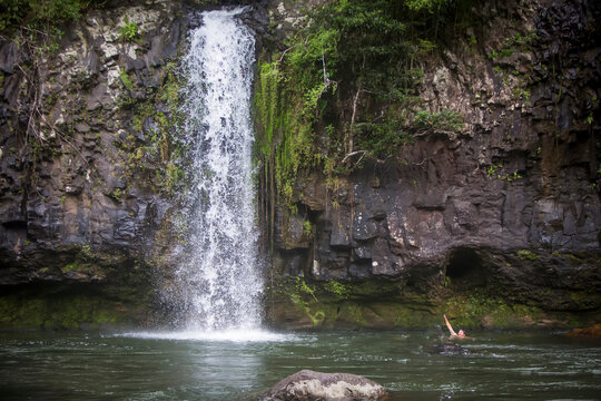 Traveler exploring the rainforest and waterfalls in the Tully Gorge National Park; Queensland, Australia