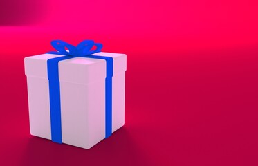 Christmas and New Year, red gift box blue background, 3d rendering.
