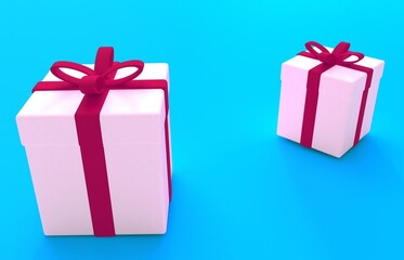 Christmas and New Year, red gift box blue background, 3d rendering.
