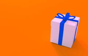 Christmas and New Year, blue gift box orange background, 3d rendering.
