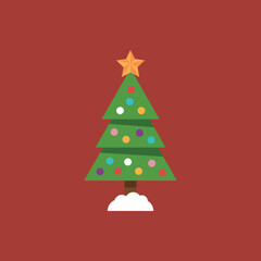 Vector illustration of green christmas tree icon with toys.