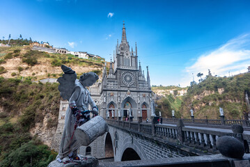 The National Shrine Basilica of Our Lady of Las Lajas over the Guáitara River in Narino Department of Colombia in Ipiales, considered one of the most beautiful churches in the world © Allen.G