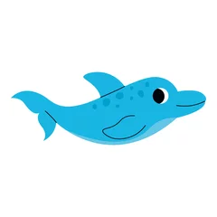 Fototapeten Cute blue dolphin swimming, marine animal. Giant inhabitants of sea, ocean underwater life. Childish aquatic mammals print for nursery, kids apparel, poster, postcard, pattern. Cartoon vector. © roroiisha
