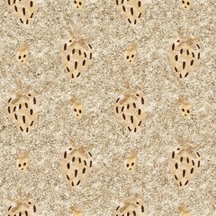 Brown linen strawberry vintage seamless pattern. Cottagecore marl retro summer fruit wallpaper. Whimsical sweet healthy berry background. 