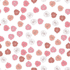 Seamless pattern rose and peony flowers. Confetti, cosmetics, wedding, beautiful flower background