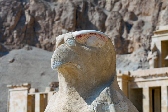 Falcon statue representing the God Horus at Mortuary Temple of Hatshepsut, Deir el-Bahari, Egypt