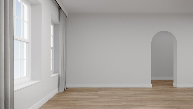 Empty white wall with window. 3d rendering of interior living room.