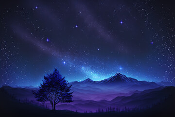 Fototapeta premium Starry night over the mountains landscape 