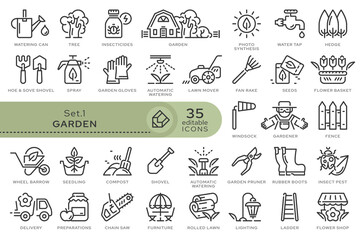 Set of conceptual icons. Vector icons in flat linear style for web sites, applications and other graphic resources. Set from the series - Garden. Editable outline icon.	 - obrazy, fototapety, plakaty