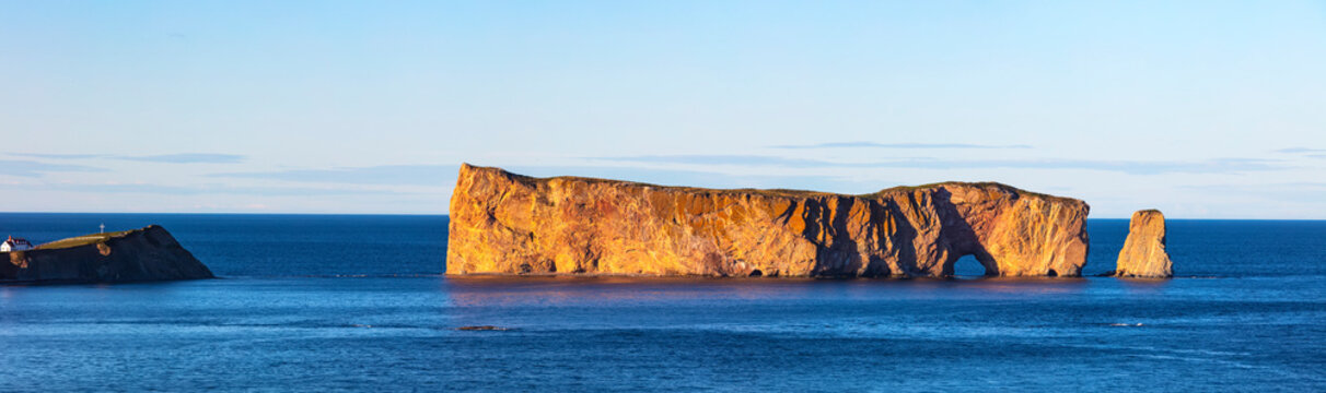 Perce Rock in the Gulf of Saint Lawrence, Bonaventure Island and Perce Rock National Park; Perce, Quebec, Canada