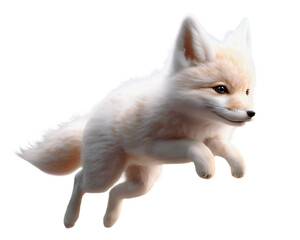 Cute white fox cub running, 3D illustration on isolated background