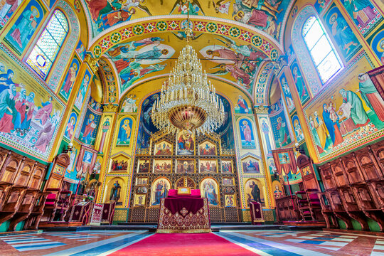 Colorful interior of the Zagreb Orthodox Cathedral, Zagreb, Croatia