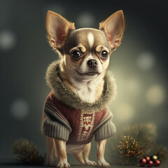 Short-haired Chihuahua in Christmas Outfit