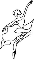 Watercolor dancing ballerina black lines. Isolated dancing ballerina. Hand drawn classic ballet performance, pose. Young  pretty ballerina women  illustration. Can be used for postcard and posters. 