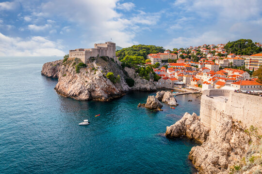 Old city of Dubrovnik, Croatia along the coast of the Adriatic Sea; Dubrovnik, Croatia