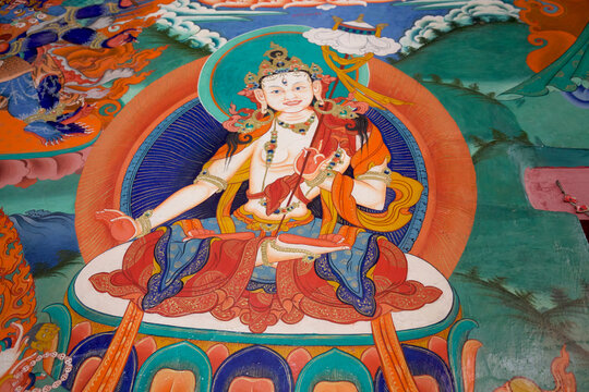 Thangka mural of Tibetan Buddhist deity in Likir Monastery, Jammu and Kashmir; Likir, Ladakh, India