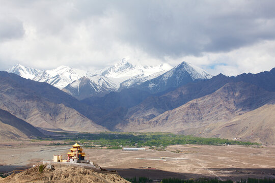 Buddhist Pagoda in the Indus Valley, in the Himalayan Mountains of Ladakh, Jammu and Kashmir; Ladakh, India