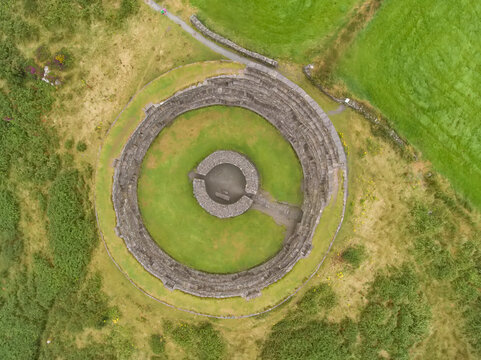 Aerial view of Cahergal prehistoric stone fort in Cahersiveen; County Kerry, Ireland