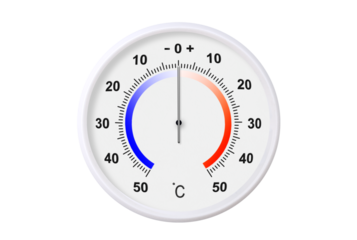 Celsius scale thermometer isolated on transparent background. PNG file. Ambient temperature zero degrees