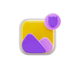 Protected image 3d icon in transparent background. Protected photo 3d symbol and sign. Modern and minimalistic. 3D rendered Illustration.