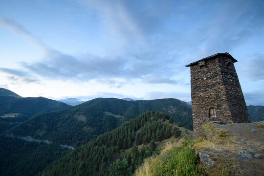 One of the medieval fortress tower houses of Keselo; Omalo, Tusheti, Georgia