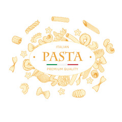 Italian pasta template in sketch style. Hand drawn banner. Great for menu, banner, flyer, card, business promote. Vector illustration