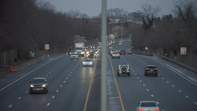Cars Driving on U.S. Interstate 95 Highway in New York at Night