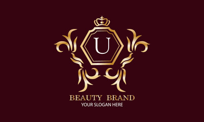 Luxury logo. Elegant initial letter U monogram design template for restaurant, hotel, boutique, cafe, hotel, heraldry shop, jewelry, fashion and other business