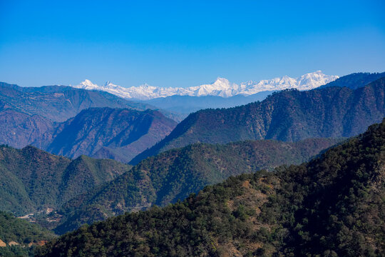 Foothills of the Himalayas between the Rishikesh and Devprayag in the Ganges Valley on a sunny day; Uttarakhand, India