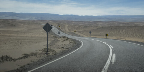 Road through desert, North of Santiago; Chusquina, Chile