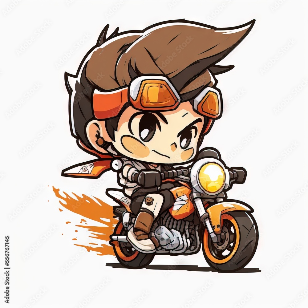 Sticker  a cartoon character riding a motorcycle with a helmet on and a helmet on. Generative AI