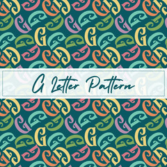 G Letter seamless Alphabet Pattern in random order on a dark background. Suitable for copyrighting watermark, school and learning theme,  gift wrapping paper, Textile fabric, Bed sheets and interior.