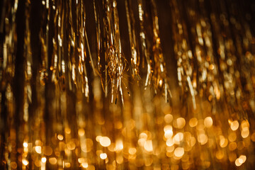 Shiny golden foil drop fringe tinsel curtain rain garlands decoration for glamour holidays party