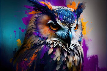 Abstract owl paint. AI generated art illustration.	
