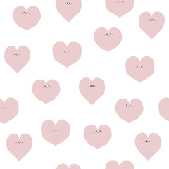 Seamless pattern with cute pink hearts. Pastel simple print. Vector hand drawn illustration.