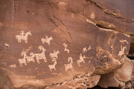 Ute rock art petrogylphs in Arches National Park, Utah.