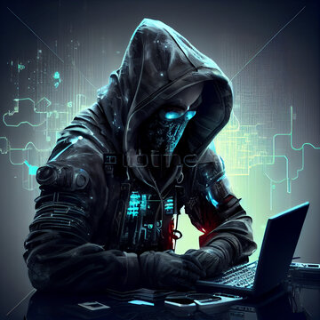 Computer hacker from future, futuristic fision of computer hacking, generative ai