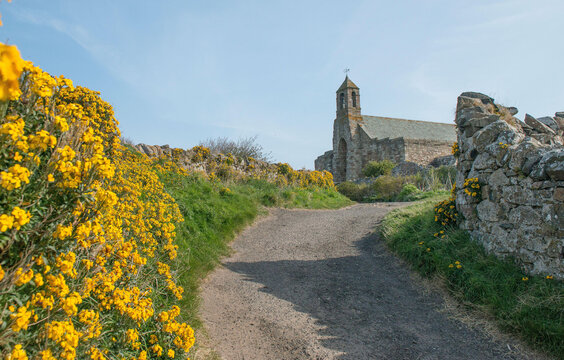 Exterior of St. Mary's church in Lindisfarne, England.