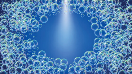 Bubble background with shampoo foam and detergent soap.