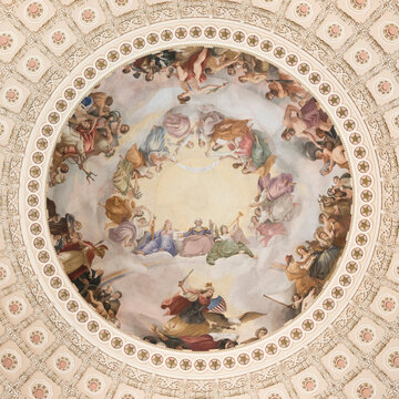 Interior view of the dome of the United States Capitol Building.