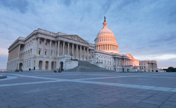 Sunrise at the United States Capitol Building in Washington, District of Columbia.