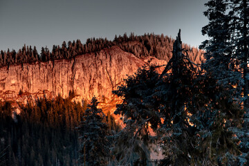 Cold winter sunset colors in Apuseni Mountains, Romania