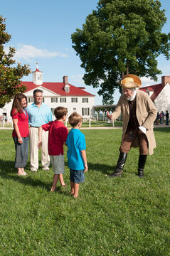 George Washington greets a family at Mount Vernon, Virginia.