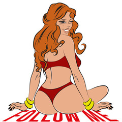 Sexy girl smiling wearing red bikini, sexy vector. (edit text).
