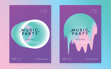 Naklejka premium Dance Poster. Futuristic Pattern For Brochure Design. Trendy Club Banner. Wave Art For Invitation. Neon And Nightlife Layout. Pink And Turquoise Dance Poster